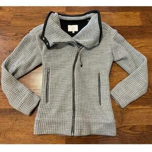 IRO Women's Chelane Leather Trim Waffle Knit Full Zip Sweater Gray/Black 36 (4)